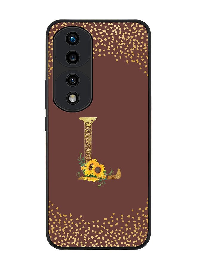 Stylizedd Rugged Black edge case for Honor 70 Pro Slim fit Soft Case Flexible Rubber Edges Anti Drop TPU Gel Thin Cover - Custom Monogram Initial Letter Floral Pattern Alphabet - L (Brown ) - Image 1