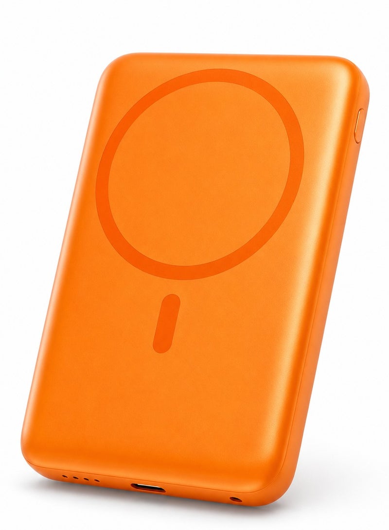 QCY Magnetic Wireless Power Bank 10000mAh 22.5W - PBW10A - Fast Charging with Built-in Cable, USB-C Input/Output, Magnetic Wireless Charging, Portable Slim Battery Pack for iPhone, Android & Qi-Compatible Devices, Orange | Made in Hong Kong orange - Image 2