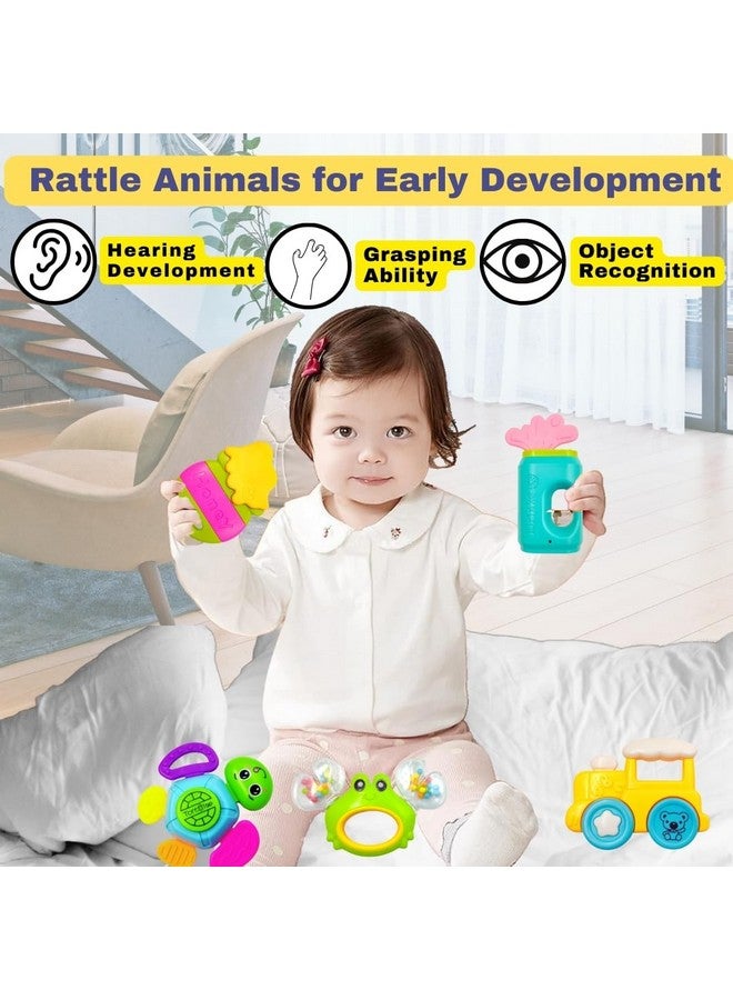 PLUSPOINT 5pcs Rattle Toys for Babies Infant Colourful Attractive Rattles And Teathers for 0-12 Months New Born Baby Toys Rattle Set with Fun Colors & Soft Rattling Sound BPA Free Baby Teether Toy New Born Toy Set Gift Pack - Image 4