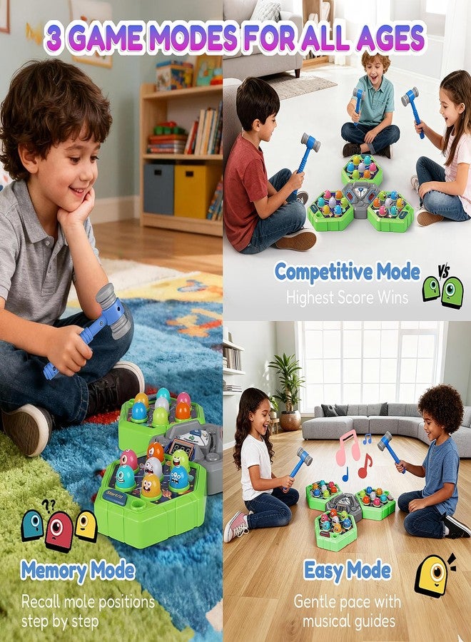 TooLion 3-Player Whack Game Mole for Kids 3-12 Boys Girls - 3 Independent Game Boards,3 Modes with Sound & Light,Safe Educational Pounding Toy,Christmas Birthday Gift for Multi-Kid Families - Image 2