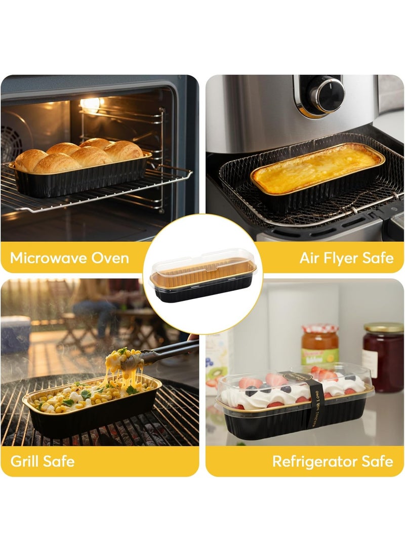 general 100 Pack Mini Loaf Pans with Lids and Spoons Sealing Sticker, 6.8oz Mini Cake Pans for Baking, Disposable Aluminum Foil Loaf Pans, Black Loaf Baking Pans, Small Cake Containers With Lids - Image 5