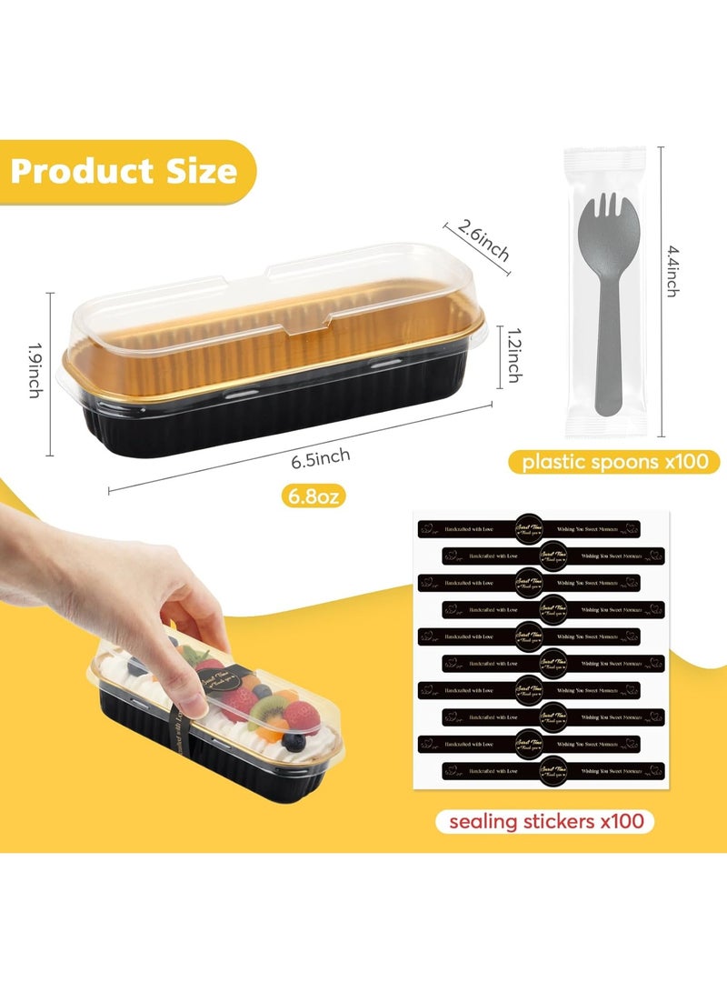 general 100 Pack Mini Loaf Pans with Lids and Spoons Sealing Sticker, 6.8oz Mini Cake Pans for Baking, Disposable Aluminum Foil Loaf Pans, Black Loaf Baking Pans, Small Cake Containers With Lids - Image 3