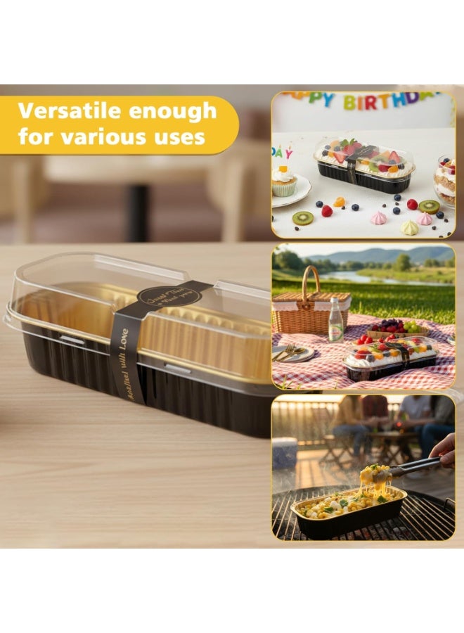 general 100 Pack Mini Loaf Pans with Lids and Spoons Sealing Sticker, 6.8oz Mini Cake Pans for Baking, Disposable Aluminum Foil Loaf Pans, Black Loaf Baking Pans, Small Cake Containers With Lids - Image 4