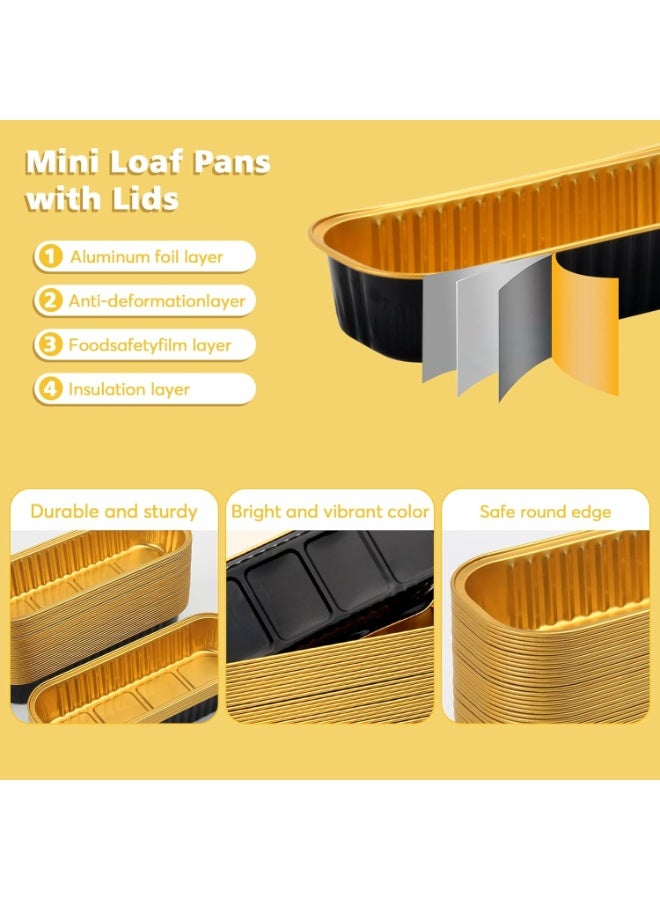 general 100 Pack Mini Loaf Pans with Lids and Spoons Sealing Sticker, 6.8oz Mini Cake Pans for Baking, Disposable Aluminum Foil Loaf Pans, Black Loaf Baking Pans, Small Cake Containers With Lids - Image 2