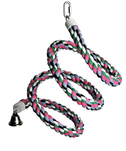 A&E Cage Co. A&E CAGE COMPANY HB552 Happy Beaks Cotton Rope Boing with Bell Bird Toy, 0.75 by 66", Multicolor - Image 3