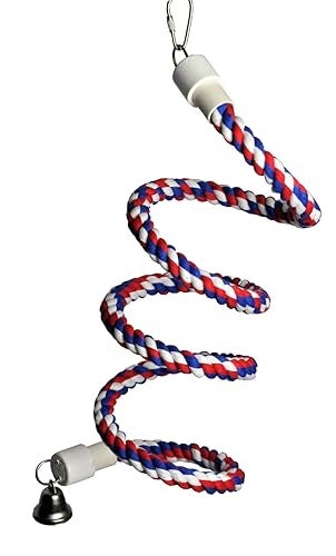 A&E Cage Co. A&E CAGE COMPANY HB552 Happy Beaks Cotton Rope Boing with Bell Bird Toy, 0.75 by 66", Multicolor - Image 2