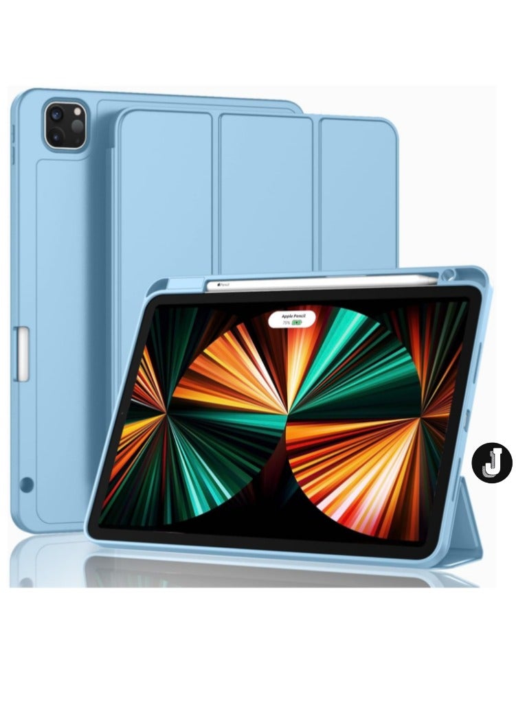 JAJEEK "iPad Pro 12.9 Inch Case (2022/2021/2020, 6th/5th/4th Gen) – Smart Case with Pencil Holder, Touch ID & Auto Wake/Sleep, 2nd Gen Pencil Charging – New Azure Blue" - Image 1