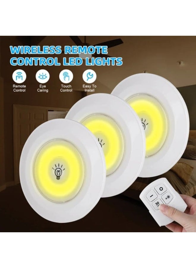 3 قطع لمبات LED لاسلكية دائرية مع ريموت كنترول إضاءة تعمل بالبطارية قابلة للتثبيت بدون حفر مع خاصية اللمس ومؤقت 30 دقيقة إضاءة متعددة الاستخدام للخزائن والمطابخ والدواليب والمكتبات - Image 3