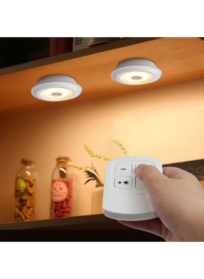 3 قطع لمبات LED لاسلكية دائرية مع ريموت كنترول إضاءة تعمل بالبطارية قابلة للتثبيت بدون حفر مع خاصية اللمس ومؤقت 30 دقيقة إضاءة متعددة الاستخدام للخزائن والمطابخ والدواليب والمكتبات - Image 2