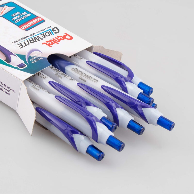 Pentel GlideWrite Ballpoint Pen with TechniFlo Ink, (1.0mm) Medium Line, Blue, Box of 12 (BX910-C) - Image 4