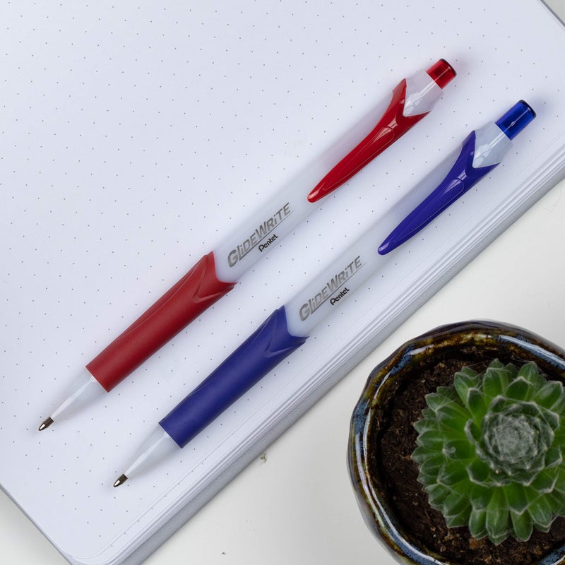 Pentel GlideWrite Ballpoint Pen with TechniFlo Ink, (1.0mm) Medium Line, Blue, Box of 12 (BX910-C) - Image 2