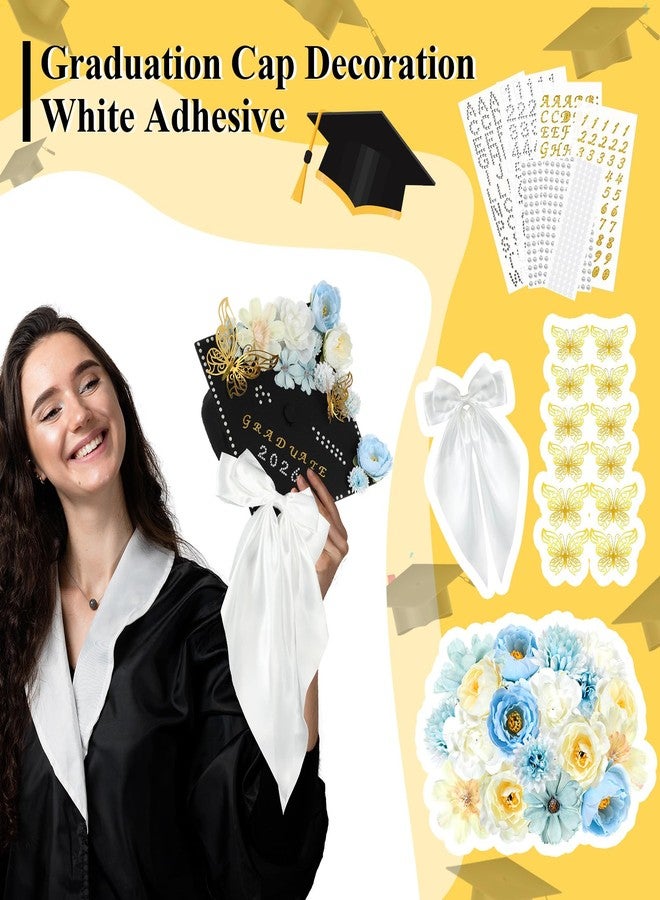 Solsew 42 Pcs DIY Graduation Cap Decoration Accessory Kit Faux Flower Head 3D Butterfly for Grad Hat Decor Rhinestone Pearl Sticker Letter Number Sticker Bow Knot for Wreath Grad Cap Graduation Party - Image 4