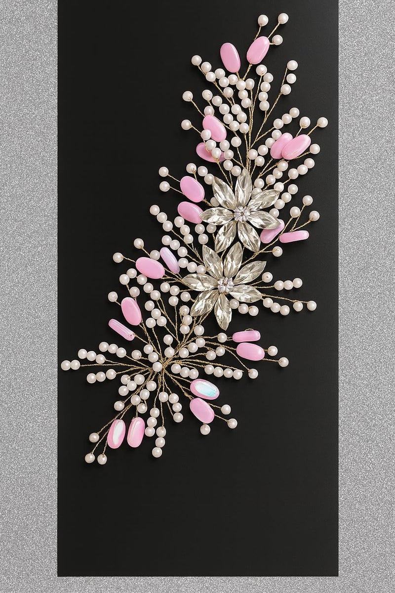Samyak Wedding Hair Pins Handmade Pearl & Crystal Bridal Tiara Bridesmaid Hair Decoration Accessories (Pink) - Image 2