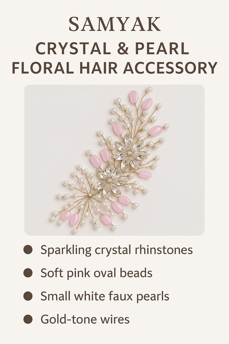 Samyak Wedding Hair Pins Handmade Pearl & Crystal Bridal Tiara Bridesmaid Hair Decoration Accessories (Pink) - Image 5