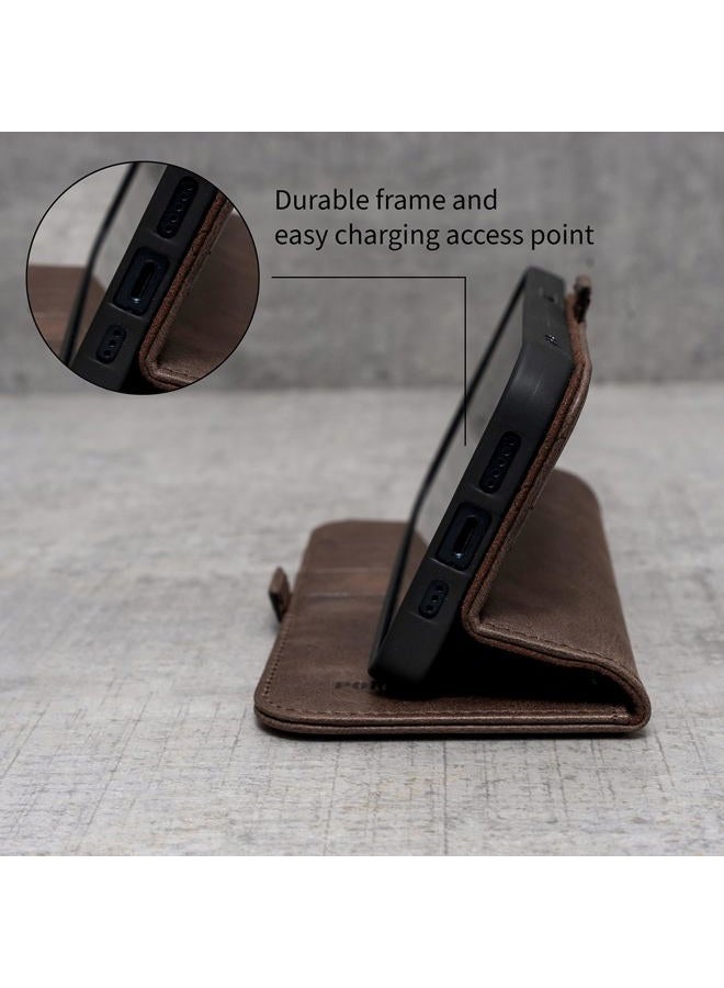 PORTER RILEY - Leather Case Compatible with iPhone 17. Premium Genuine Leather Stand/Cover/Wallet/Flip Case with Card Slots & Horizontal Stand (Chocolate Brown) - Image 4
