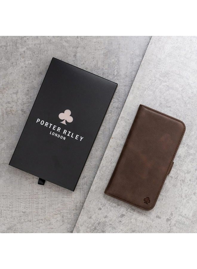 PORTER RILEY - Leather Case Compatible with iPhone 17. Premium Genuine Leather Stand/Cover/Wallet/Flip Case with Card Slots & Horizontal Stand (Chocolate Brown) - Image 5