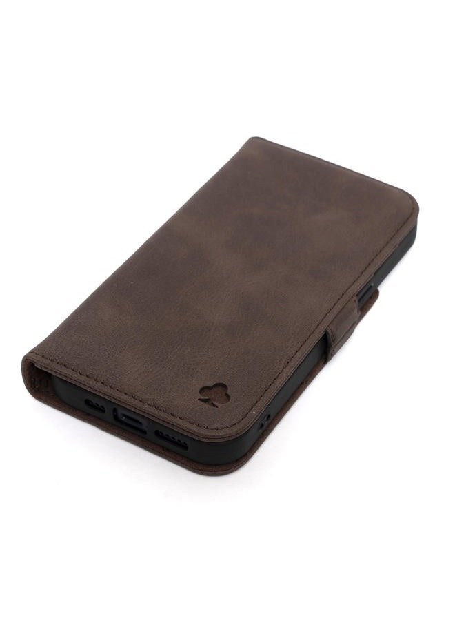 PORTER RILEY - Leather Case Compatible with iPhone 17. Premium Genuine Leather Stand/Cover/Wallet/Flip Case with Card Slots & Horizontal Stand (Chocolate Brown) - Image 1