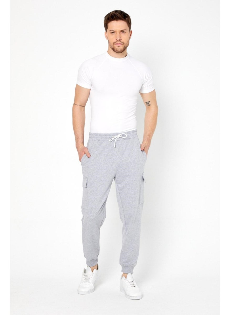 Odelon Cargo Pocket Jogger Fit Men's Grey Sweatpants  - Image 3