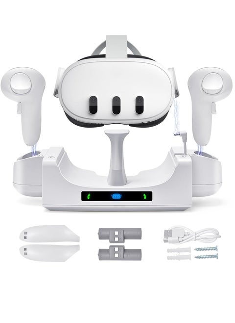 For Meta Quest 3 Charging Dock VR Display Stand Accessories Compatible with Quest 3 Headset and Touch Controllers Wall Mount Charger Dock Station Holder Base with LED Light