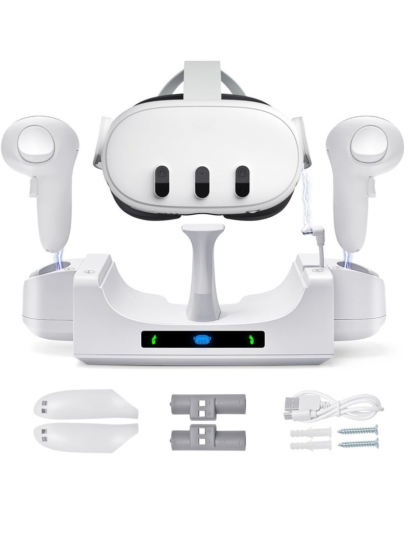 For Meta Quest 3 Charging Dock VR Display Stand Accessories Compatible with Quest 3 Headset and Touch Controllers Wall Mount Charger Dock Station Holder Base with LED Light