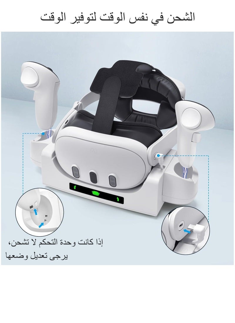 For Meta Quest 3 Charging Dock VR Display Stand Accessories Compatible with Quest 3 Headset and Touch Controllers Wall Mount Charger Dock Station Holder Base with LED Light