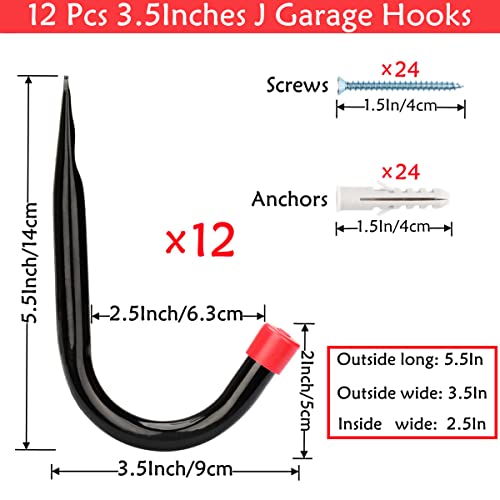 Naikozmo 12 Pack Heavy Duty Steel Garage Storage Hooks 35Inch Wall Mounted J Utility Hanger Holds Up to 50LB - Image 3