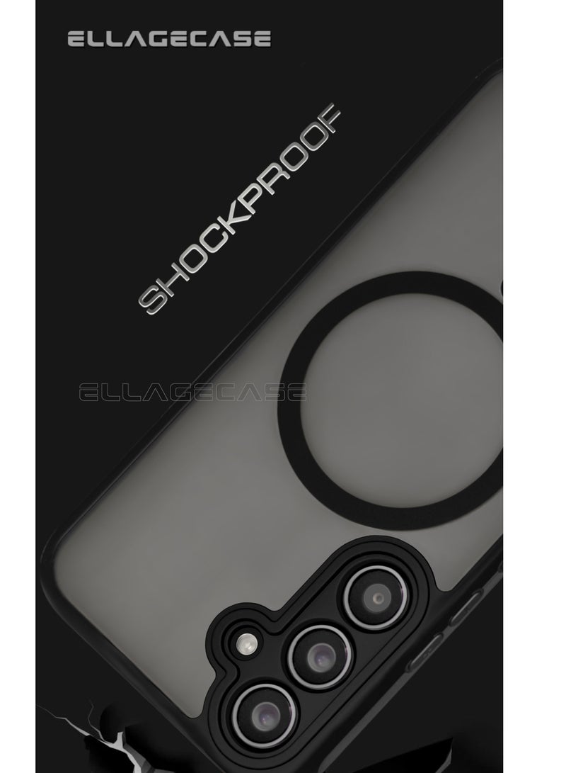 ELLAGECASE حافظة لهاتف سامسونج جالكسي S23 FE، حافظة رفيعة بدون إطار مع شحن لاسلكي مغناطيسي، حماية كاميرا قوية، غطاء أسود مضاد للصدمات - Image 2