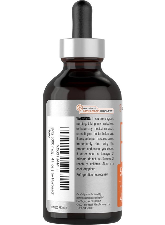 Horbäach Horbaach B-12 | 5000mcg | 4oz | Berry Flavor Fast-Acting Sublingual Liquid Vitamin B12 | Vegetarian, Non-GMO & Gluten Free Formula - Image 3
