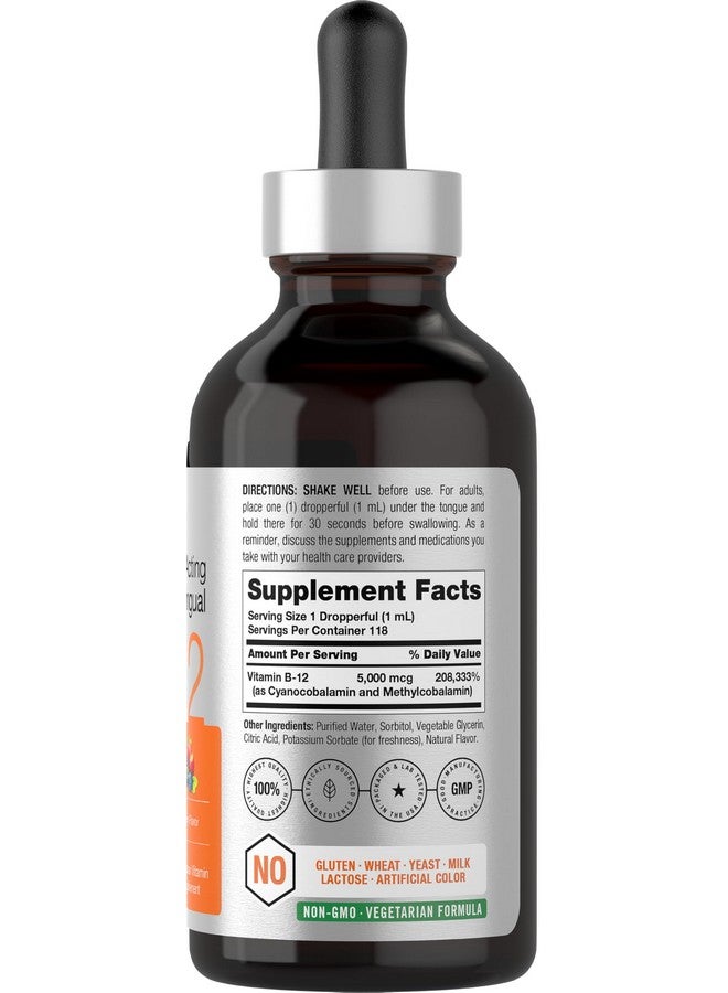 Horbäach Horbaach B-12 | 5000mcg | 4oz | Berry Flavor Fast-Acting Sublingual Liquid Vitamin B12 | Vegetarian, Non-GMO & Gluten Free Formula - Image 2