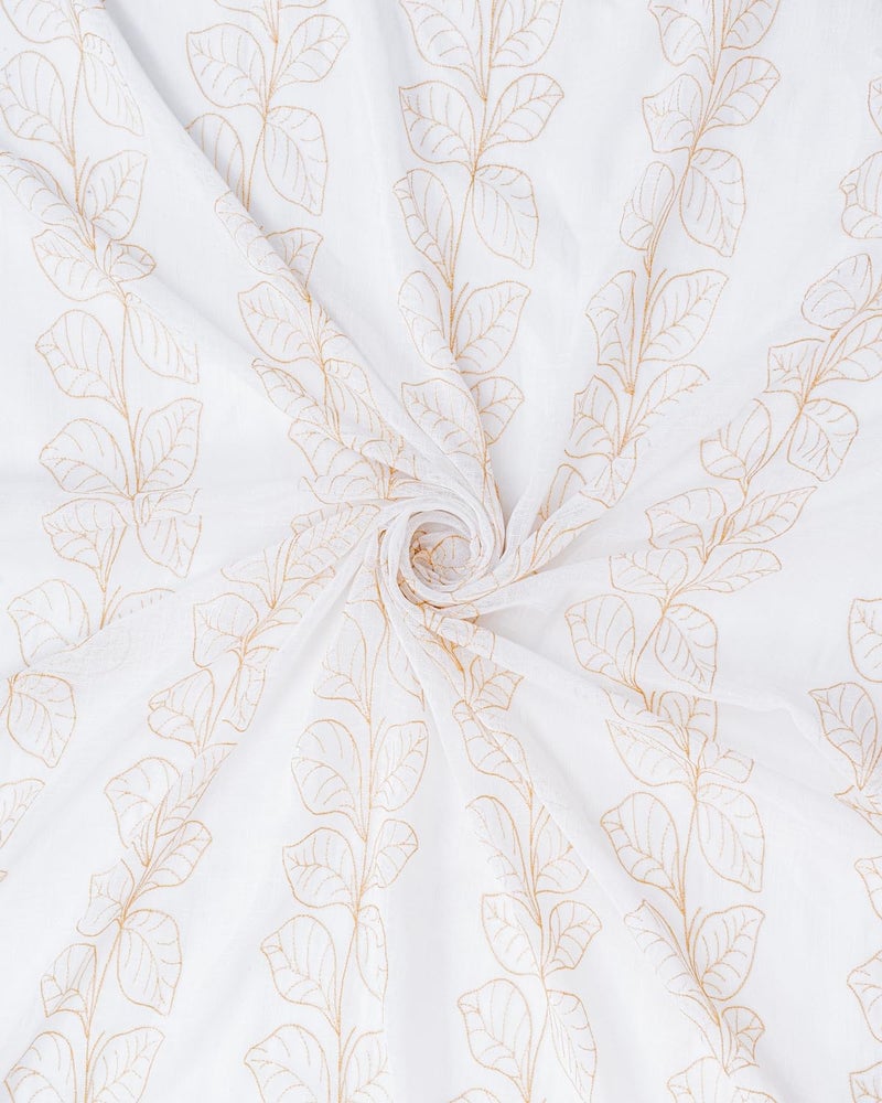 Parda Online Premium Linen Embroidered Curtain with Leafy Golden Pattern - 5ft (Pack of 2) - Image 4