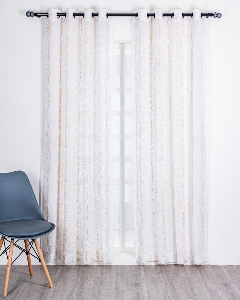 Parda Online Premium Linen Embroidered Curtain with Leafy Golden Pattern - 5ft (Pack of 2) - Image 2