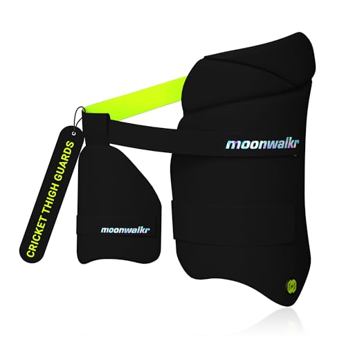 moonwalkr Thigh Guard 2.0 Protective Gear for Batter’s Height (5’9”- 6’2”) Cricket Thigh Pad Cricket Accessories & Equipment Safeguarding Both Your Outer and Inner Thighs Black (Large, Right Hand) - Image 1