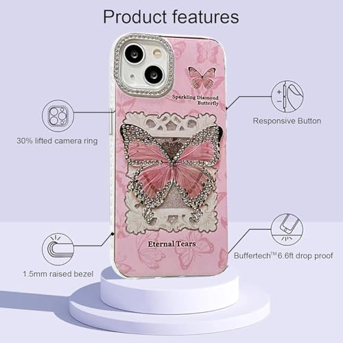 mobistyle Designed for iPhone 15 Cover | Glitter Diamand Butterfly Sparkle Design | iPhone 15 Back Cover Case for Girl & Women (Soft Pink) - Image 4