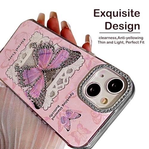 mobistyle Designed for iPhone 15 Cover | Glitter Diamand Butterfly Sparkle Design | iPhone 15 Back Cover Case for Girl & Women (Soft Pink) - Image 5