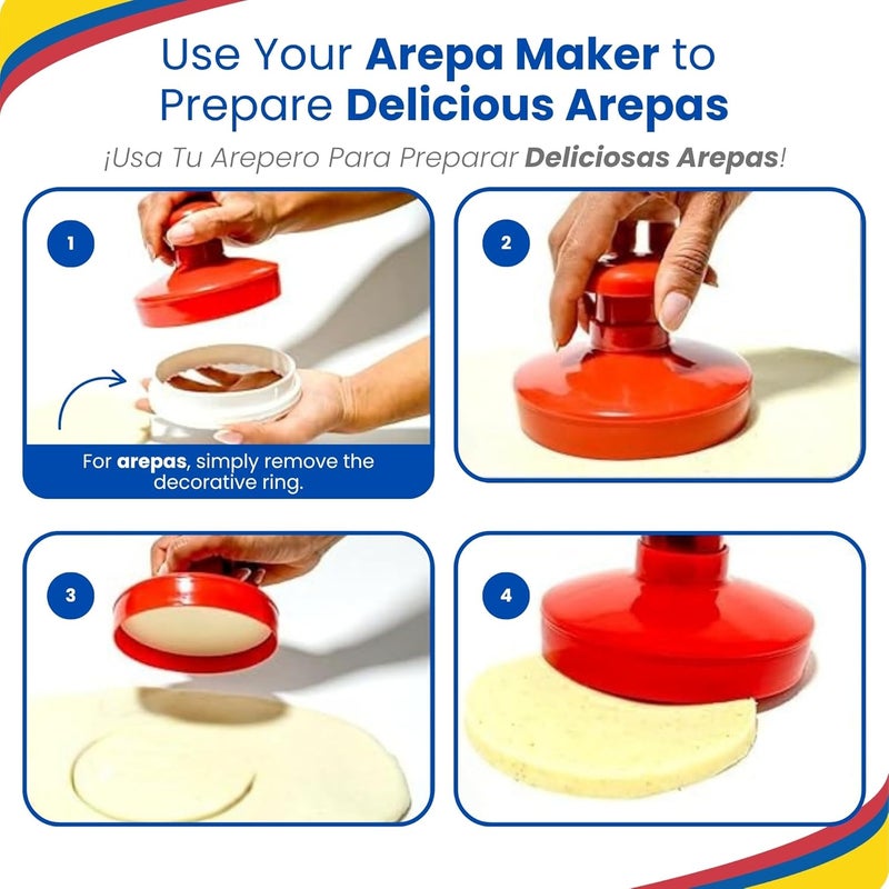 TRAITOOLS Combo Molde para Arepas Colombianas – 2-Pack with Small (4.3 in) & Large (5.7 in) Molds – Molde para Empanadas, Gorditas de Maiz y Pastelitos Venezolanos – Traditional Colombian Kitchen Tools - Image 4