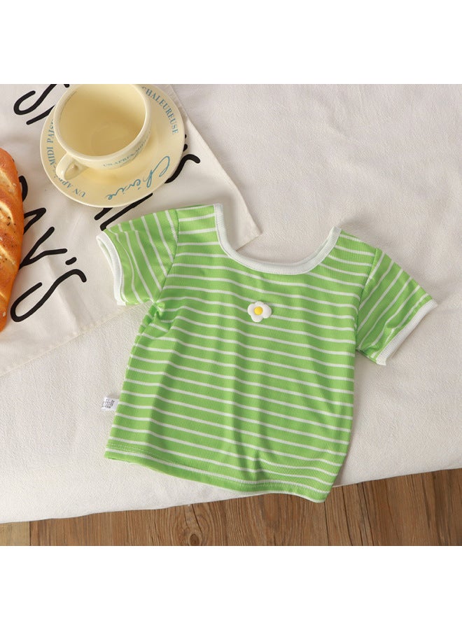 Children's Ice Silk Square Collar Short-sleeved T-shirt 4 Summer New Girls' Cute Western Style All-match Top For Baby Korean Style