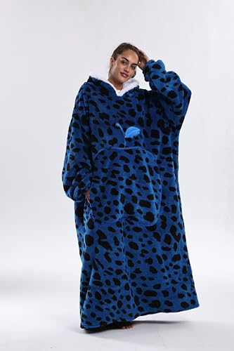 Capecage Wearable Blanket, Long Blanket Hoodie as Gifts for Women Men, Long Hooded Blanket for Men Women Blanket Hoodies (Blue Leopard Print) - Image 2