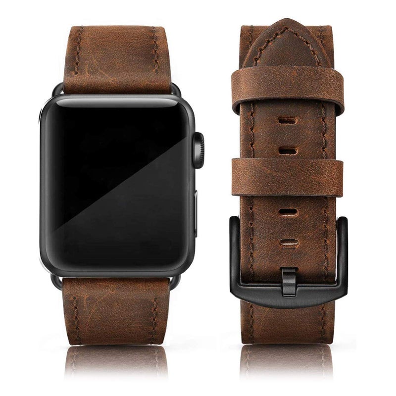 EDIMENS Leather Bands Compatible with Apple Watch 46mm 45mm 44mm 42mm(Series 1 2 3) Band Men Women, Vintage Genuine Leather Wristband Replacement Band Compatible for Apple Watch iwatch Series 10 9 8 7 6 5 4 SE - Image 1