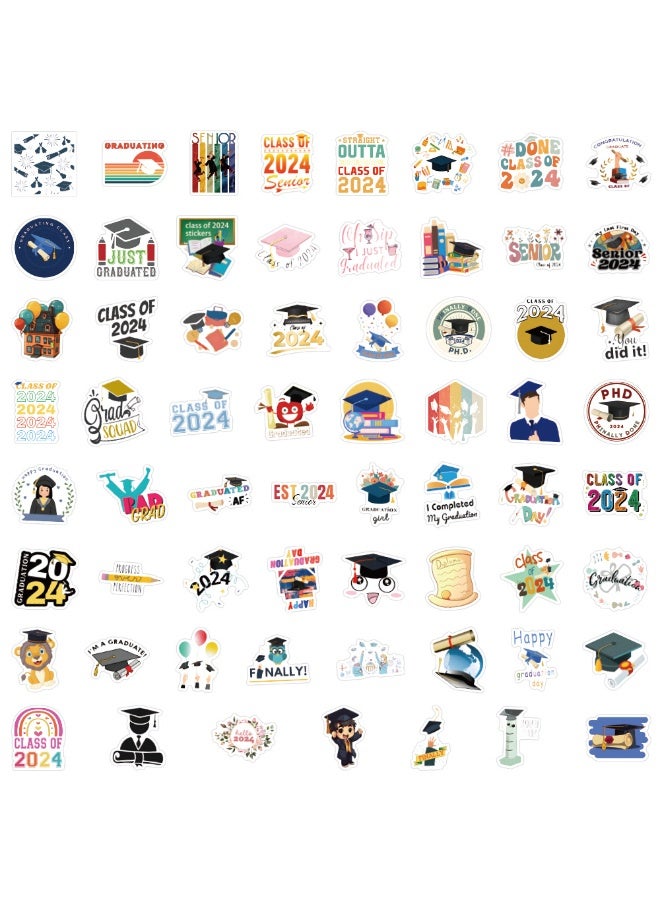 NIBEMINENT 60 Pcs Cartoon Class Of 2024 Deco Kit Waterproof Stickers, High Definition Printing Bright Colors, Suitable for Laptop Skateboard Luggage Water Bottle Guitar DIY  - Image 3