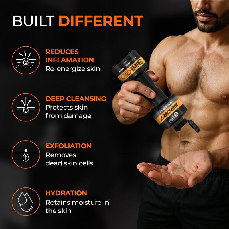 Beardo Sport 3-in-1 Body Wash Shower Gel for Men | Facewash + Shampoo + Exfoliating Bodywash | For Deep Cleansing, Detan & Cooling | Sports Shower Gel for Men | 450 ml - Image 4