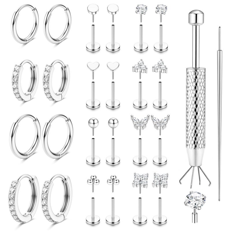 ORAZIO 20G Flat Back Earrings for Women Threadless 316L Surgical Steel Stud Hoop Earrings Push in Nose Studs Hypoallergenic Cartilage Earring Stacks Labret Helix Tragus Conch Piercing Jewelry S - Image 1