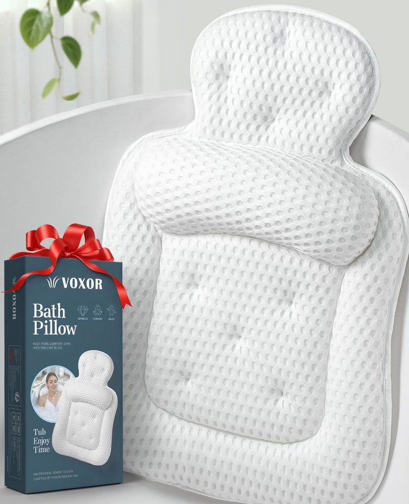 VOXOR Bath Pillows for Tub, Comfortable Bathtub Cushion for Head and Neck with Soft 3D Mesh Fabric and 54 Non-Slip Suction Cups, Relaxing Tub and Shower Accessories Spa Gift White Standard - Image 1