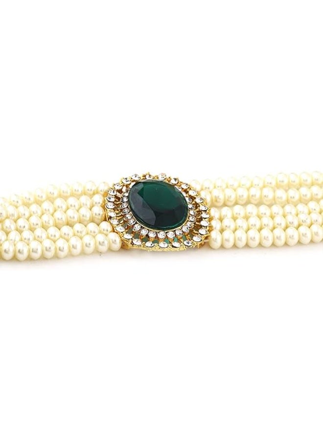 18k Gold Plated Latest Stylish Fancy Choker Traditional Pearl Necklace Jewellery Set for Women - Image 2
