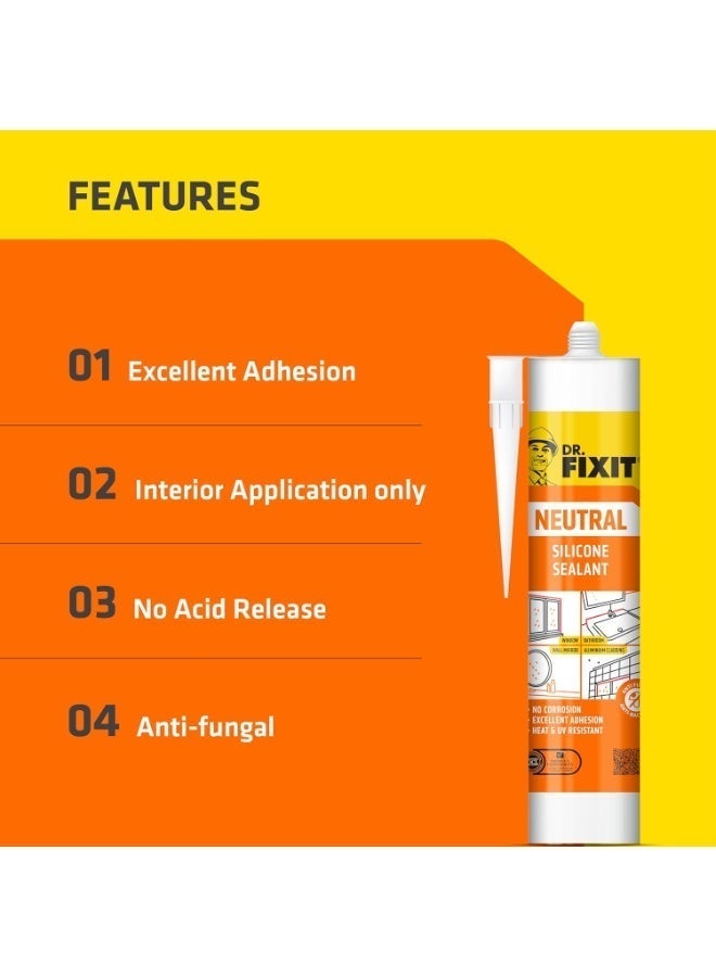 Dr. Fixit 501 Clear Silicone Sealant With Silicone Gun | Ideal for Sealing of Glass, Windows, Sanitary and Bathroom Fixtures & Electrical Insulation 280 gm - Image 2