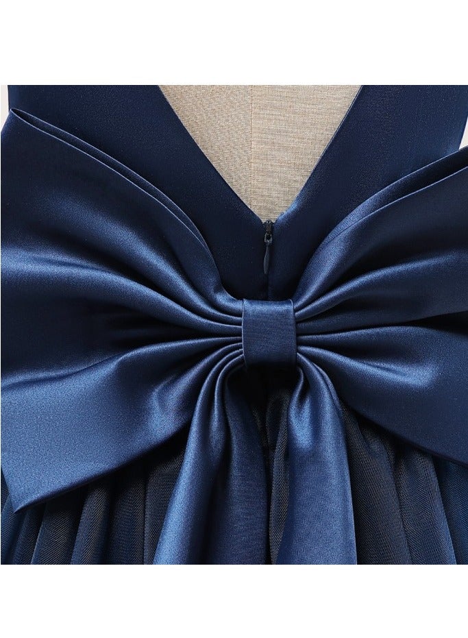 فتيات ملابس فستان خارج الكتف زي الأميرة للبنات فستان رسمي أنيق فستان بلا أكمام مع قوس - Image 4