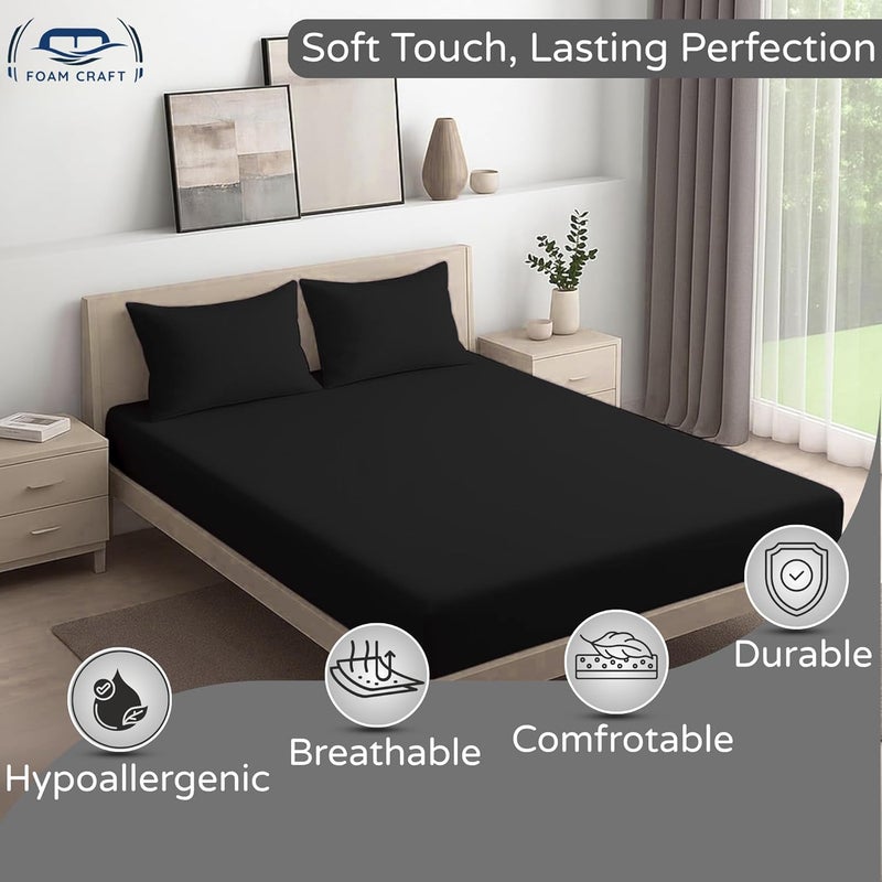 FOAM CRAFT 3 Piece Fitted Sheet Set - Queen Size Black Cotton Bedding - Image 3