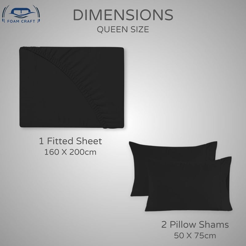 FOAM CRAFT 3 Piece Fitted Sheet Set - Queen Size Black Cotton Bedding - Image 2