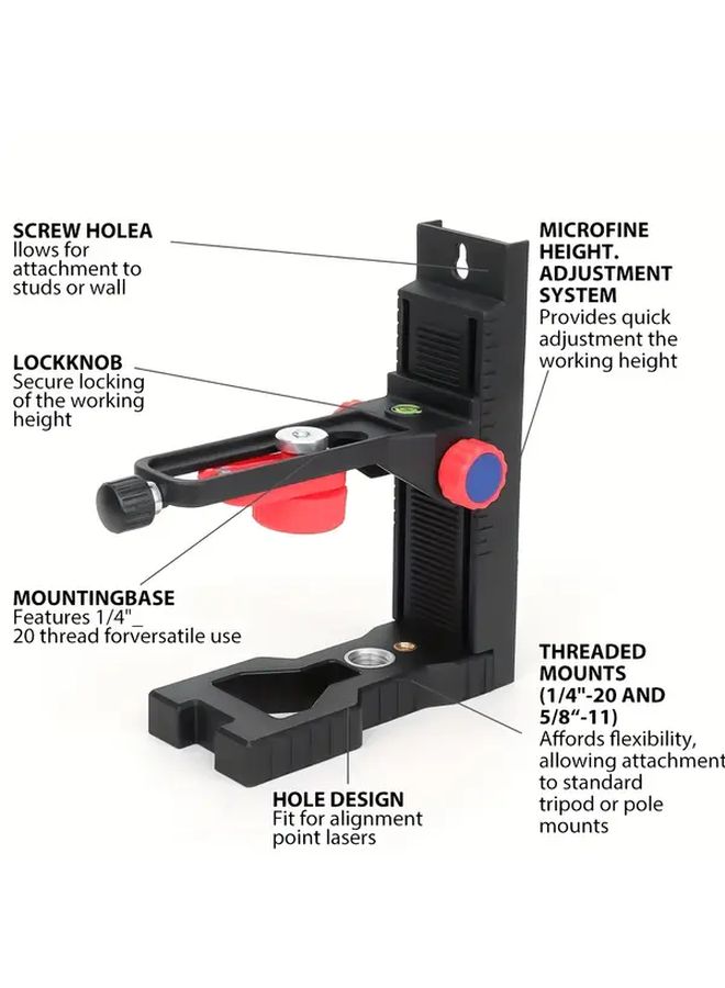 مستوى الليزر المغناطيسي باللون الأسود مع ضبط دقيق للارتفاع للاستخدام في البناء والأعمال المنزلية DIY - Image 1