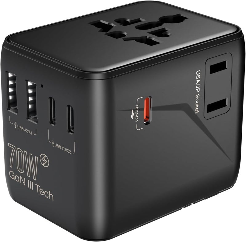 HICHOR Universal Travel Adapter International Plug - 70W European Travel Plug Adapter Worldwide US AUS EU UK Spain Germany Ireland Italy All-in-one Travel Outlet Power Adapter - Image 1