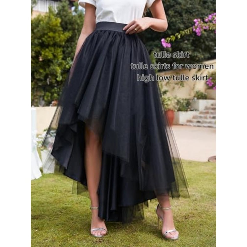 High Low Tulle Skirt for Women Lace up Wedding Party Prom Cocktail Mesh Long Tulle Skirt - Image 5